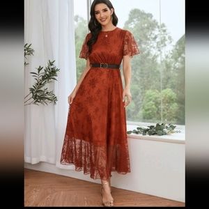 Fluttersleave maxi hem prom dress in rust brown medium Shein